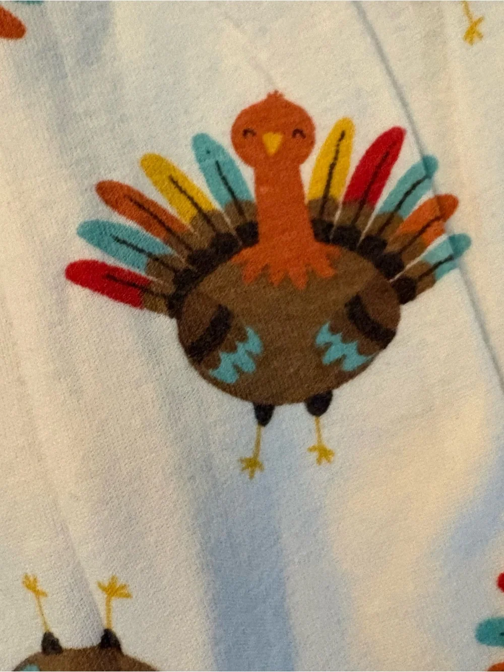 Two Turkey White Footed One-Piece Sleepers with Multicolor Turkey Print 0-3 M